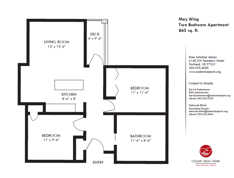Small Two Bedroom Apartment Floor Plans (863 sq ft) floor plan